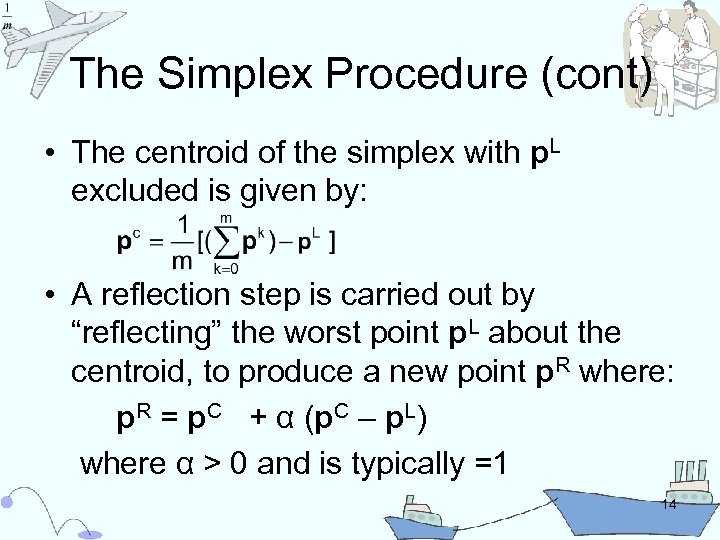 The Simplex Procedure (cont) • The centroid of the simplex with p. L excluded