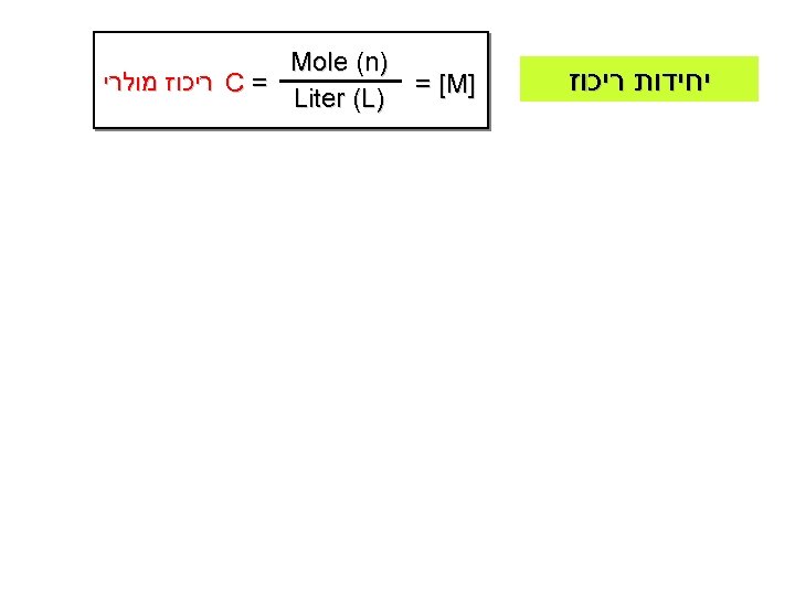  יחידות ריכוז ] = [M ) Mole (n = C ריכוז מולרי )