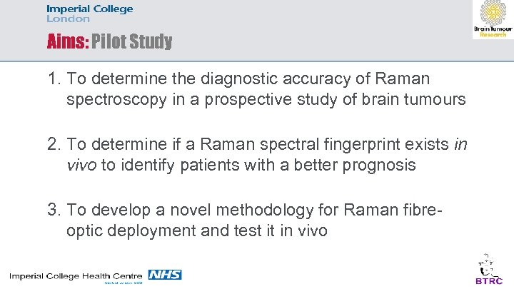 Aims: Pilot Study 1. To determine the diagnostic accuracy of Raman spectroscopy in a