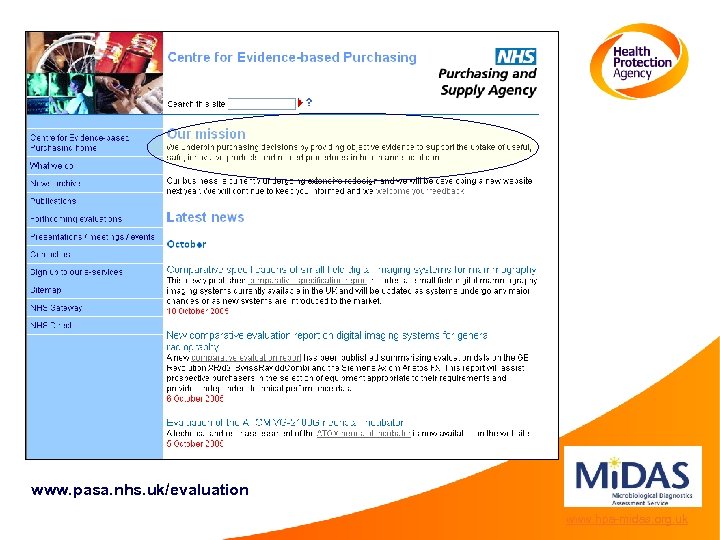 www. pasa. nhs. uk/evaluation www. hpa-midas. org. uk 