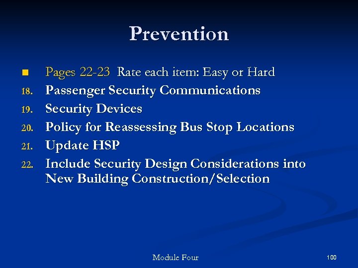 Prevention n 18. 19. 20. 21. 22. Pages 22 -23 Rate each item: Easy