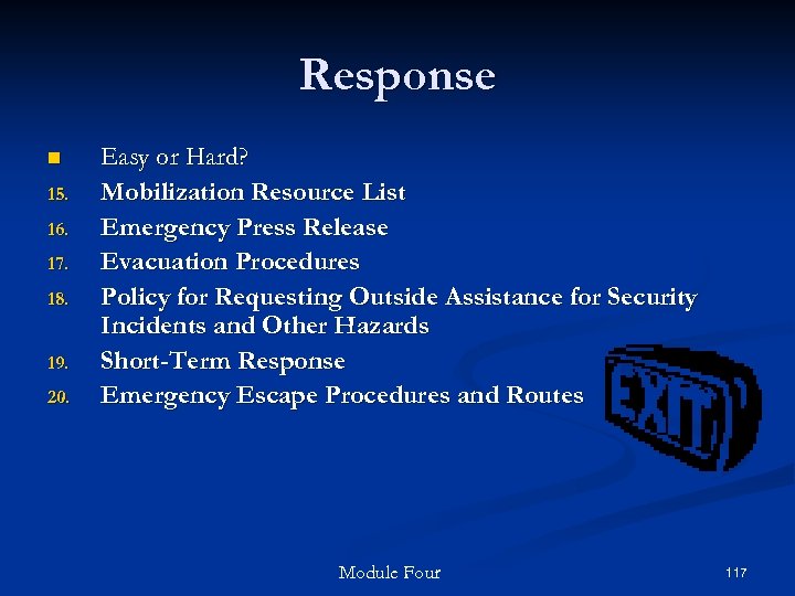Response n 15. 16. 17. 18. 19. 20. Easy or Hard? Mobilization Resource List
