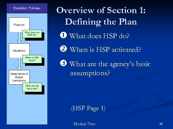 Overview of Section 1: Defining the Plan What does HSP do? When is HSP
