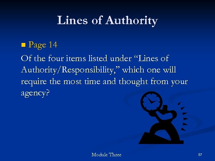 Lines of Authority Page 14 Of the four items listed under “Lines of Authority/Responsibility,