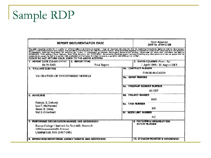 Sample RDP 