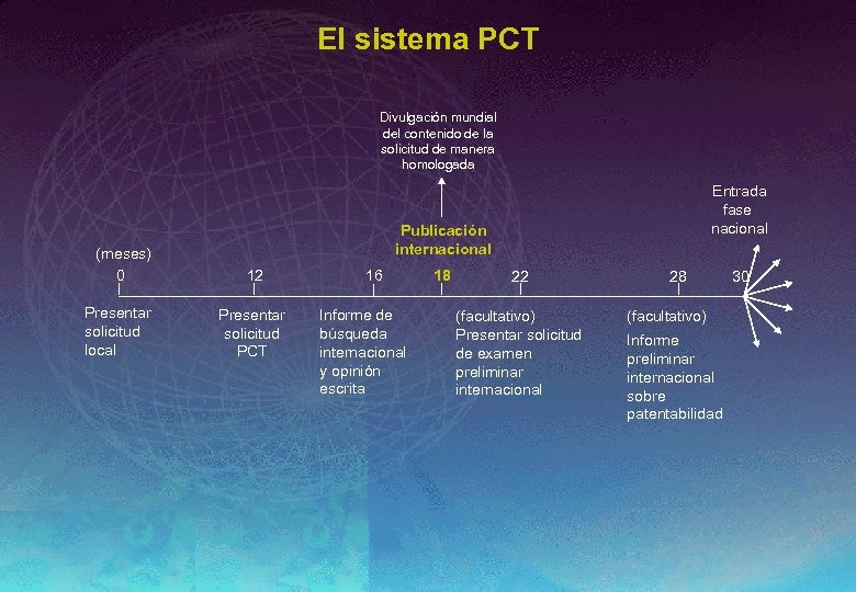 El sistema PCT Divulgación mundial del contenido de la solicitud de manera homologada (meses)