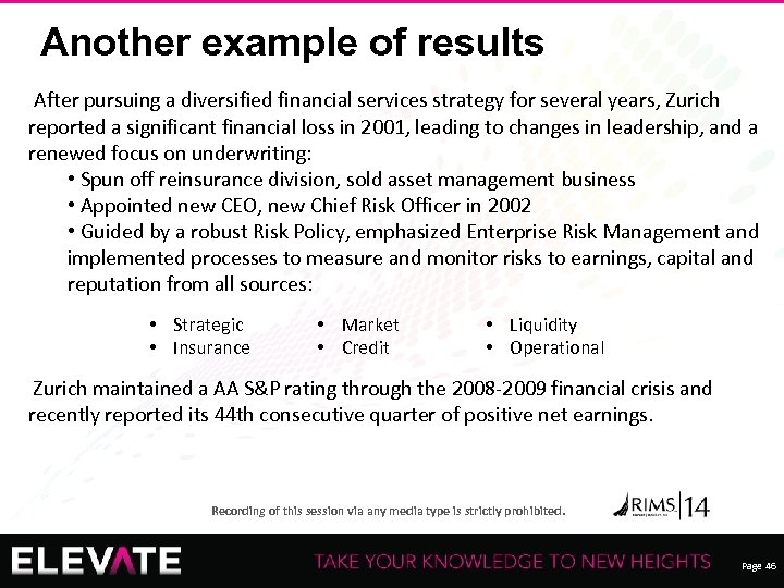 Another example of results After pursuing a diversified financial services strategy for several years,