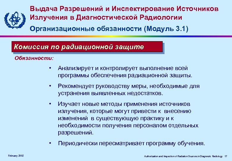 Выдача Разрешений и Инспектирование Источников Излучения в Диагностической Радиологии Организационные обязанности (Модуль 3. 1)