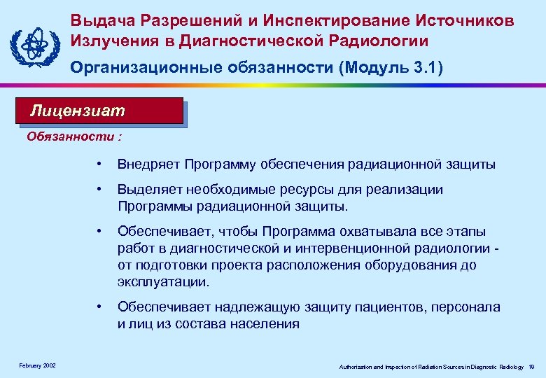 Выдача Разрешений и Инспектирование Источников Излучения в Диагностической Радиологии Организационные обязанности (Модуль 3. 1)