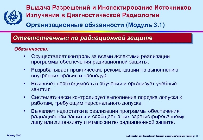 Выдача Разрешений и Инспектирование Источников Излучения в Диагностической Радиологии Организационные обязанности (Модуль 3. 1)