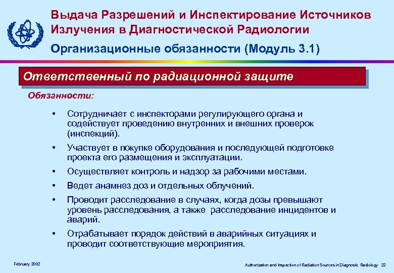 Выдача Разрешений и Инспектирование Источников Излучения в Диагностической Радиологии Организационные обязанности (Модуль 3. 1)