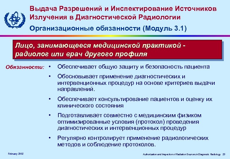 Выдача Разрешений и Инспектирование Источников Излучения в Диагностической Радиологии Организационные обязанности (Модуль 3. 1)