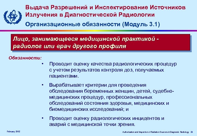 Выдача Разрешений и Инспектирование Источников Излучения в Диагностической Радиологии Организационные обязанности (Модуль 3. 1)