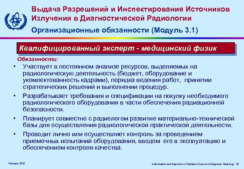 Выдача Разрешений и Инспектирование Источников Излучения в Диагностической Радиологии Организационные обязанности (Модуль 3. 1)