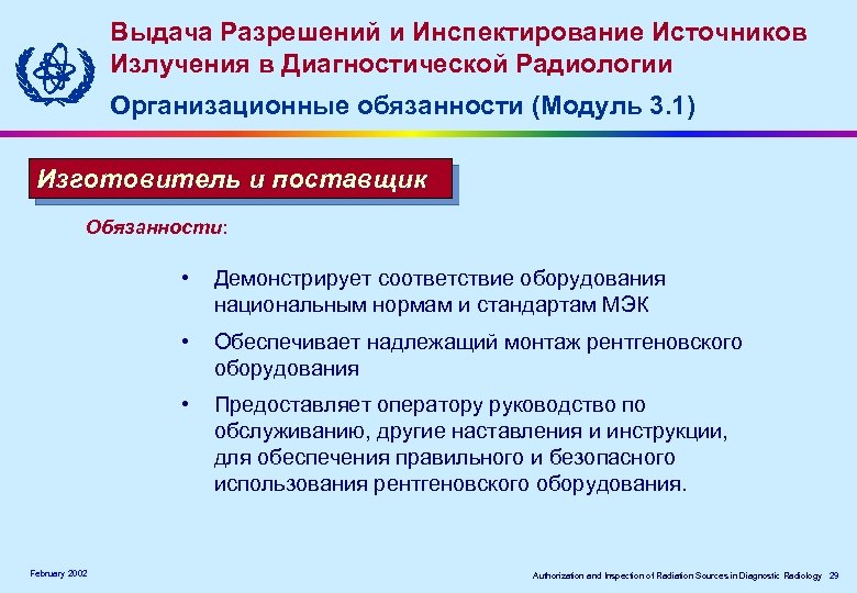 Выдача Разрешений и Инспектирование Источников Излучения в Диагностической Радиологии Организационные обязанности (Модуль 3. 1)