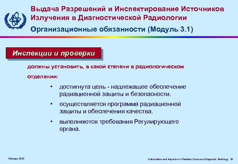 Выдача Разрешений и Инспектирование Источников Излучения в Диагностической Радиологии Организационные обязанности (Модуль 3. 1)
