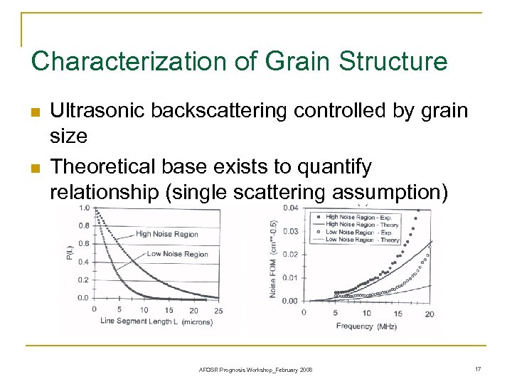 Characterization of Grain Structure n n Ultrasonic backscattering controlled by grain size Theoretical base