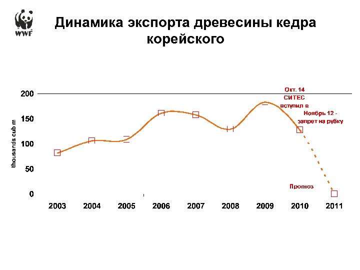 Динамика экспорта древесины кедра корейского 