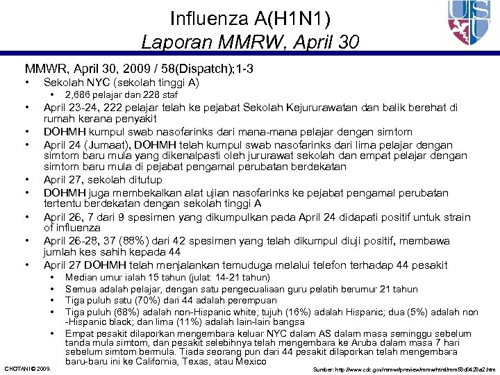 Influenza A(H 1 N 1) Laporan MMRW, April 30 MMWR, April 30, 2009 /