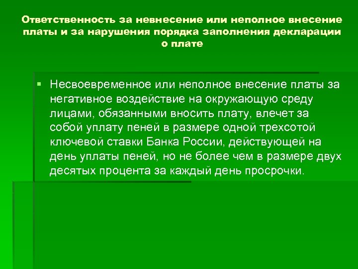 Ответственность за невнесение или неполное внесение платы и за нарушения порядка заполнения декларации о