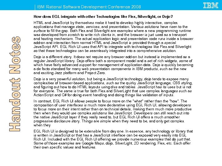 IBM Rational Software Development Conference 2008 How does EGL integrate with other Technologies like