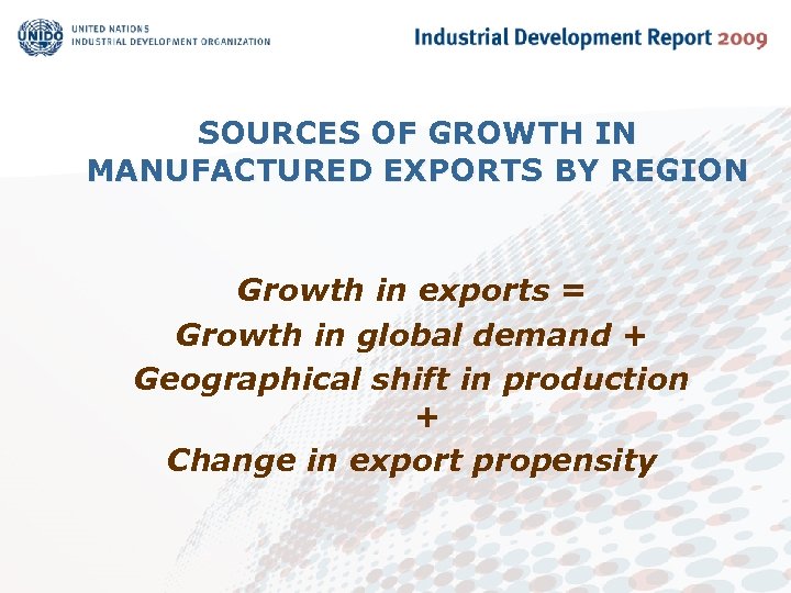 SOURCES OF GROWTH IN MANUFACTURED EXPORTS BY REGION Growth in exports = Growth in