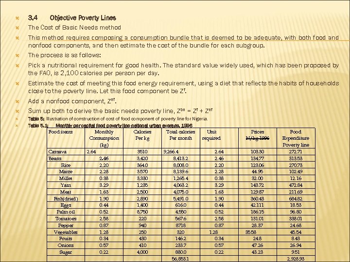  3. 4 Objective Poverty Lines The Cost of Basic Needs method This method