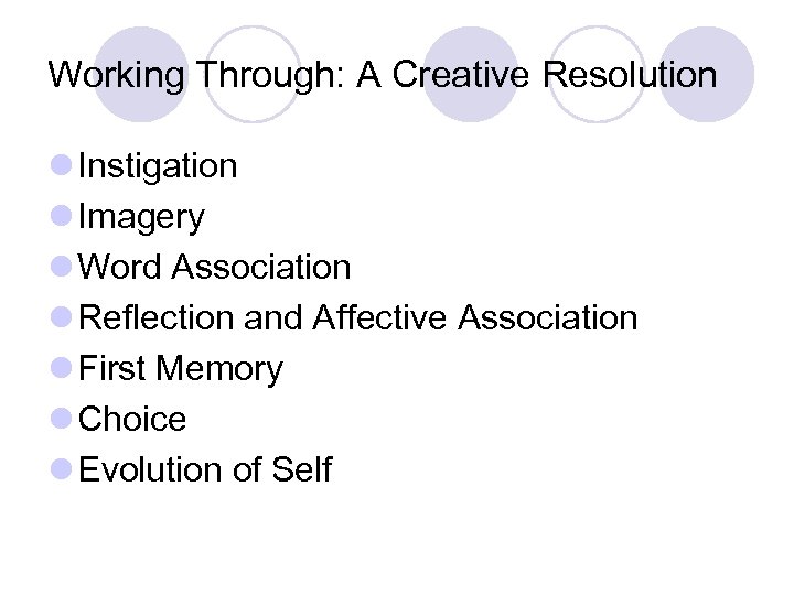 Working Through: A Creative Resolution l Instigation l Imagery l Word Association l Reflection
