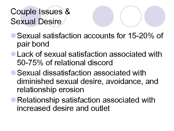 Couple Issues & Sexual Desire l Sexual satisfaction accounts for 15 -20% of pair