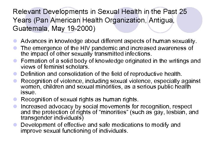 Relevant Developments in Sexual Health in the Past 25 Years (Pan American Health Organization,