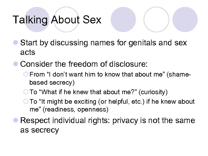 Talking About Sex l Start by discussing names for genitals and sex acts l