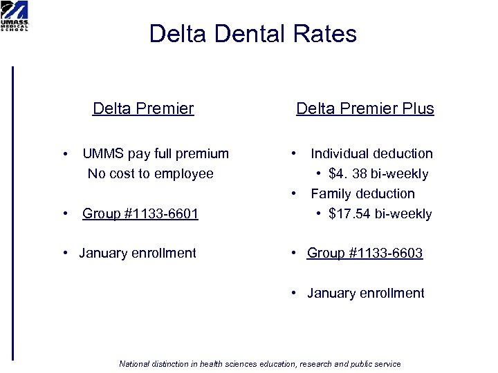 Delta Dental Rates Delta Premier • UMMS pay full premium No cost to employee