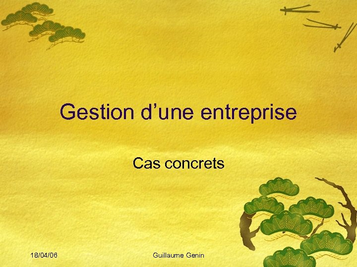 Gestion d’une entreprise Cas concrets 18/04/06 Guillaume Genin 