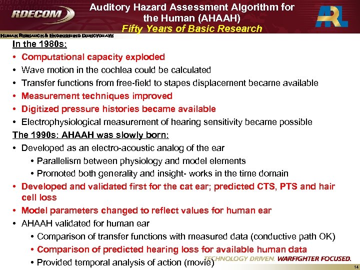 Auditory Hazard Assessment Algorithm for the Human (AHAAH) Fifty Years of Basic Research Human
