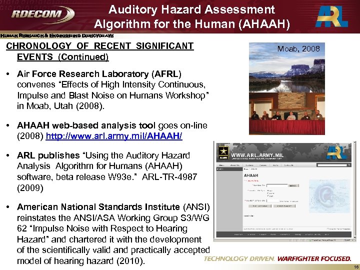 Auditory Hazard Assessment Algorithm for the Human (AHAAH) Human Research & Engineering Directorate CHRONOLOGY