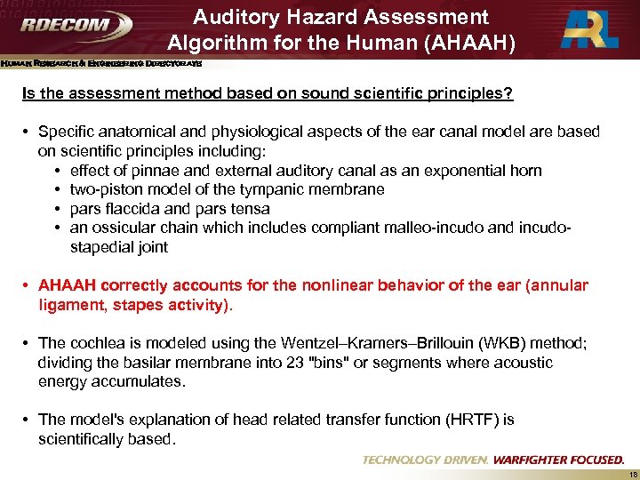 Auditory Hazard Assessment Algorithm for the Human (AHAAH) Human Research & Engineering Directorate Is
