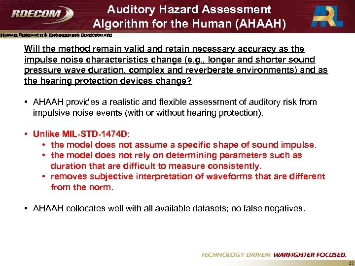 Auditory Hazard Assessment Algorithm for the Human (AHAAH) Human Research & Engineering Directorate Will