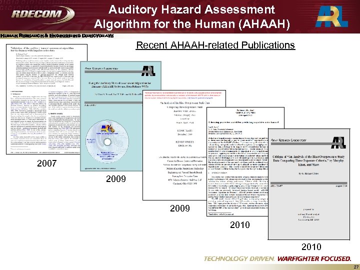 Auditory Hazard Assessment Algorithm for the Human (AHAAH) Human Research & Engineering Directorate Recent