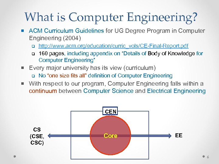 What is Computer Engineering? ACM Curriculum Guidelines for UG Degree Program in Computer Engineering
