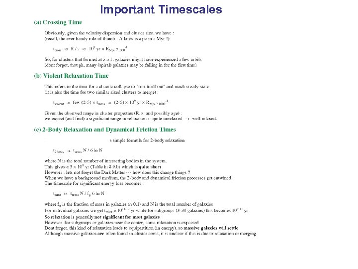 Important Timescales 