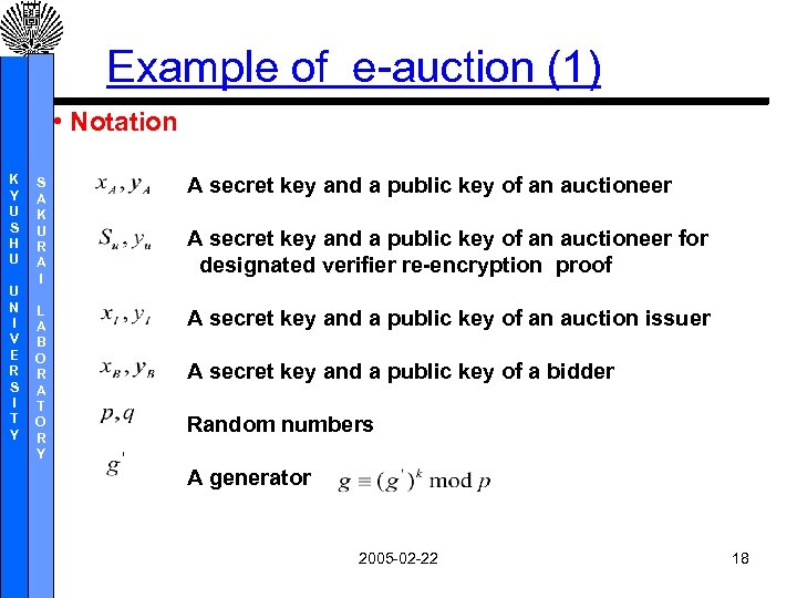 Example of e-auction (1) • Notation K Y U S H U U N
