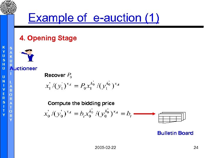 Example of e-auction (1) 4. Opening Stage K Y U S H U U