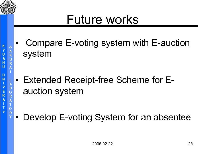 Future works K Y U S H U U N I V E R