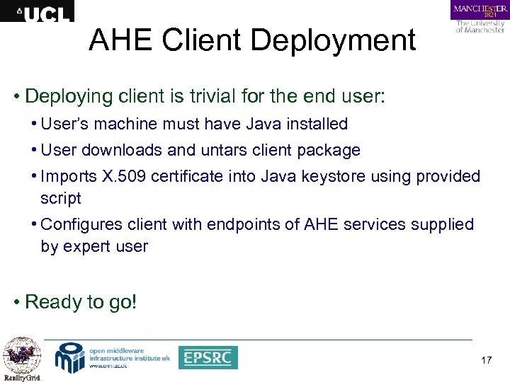 AHE Client Deployment • Deploying client is trivial for the end user: • User’s