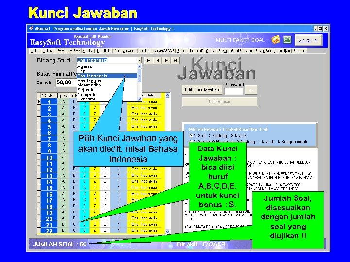 Pilih Kunci Jawaban yang akan diedit, misal Bahasa Indonesia Data Kunci Jawaban : bisa