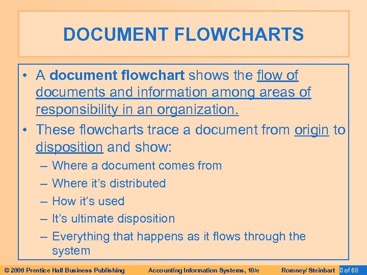 DOCUMENT FLOWCHARTS • A document flowchart shows the flow of documents and information among