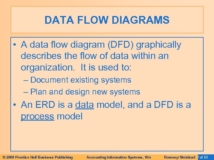 DATA FLOW DIAGRAMS • A data flow diagram (DFD) graphically describes the flow of