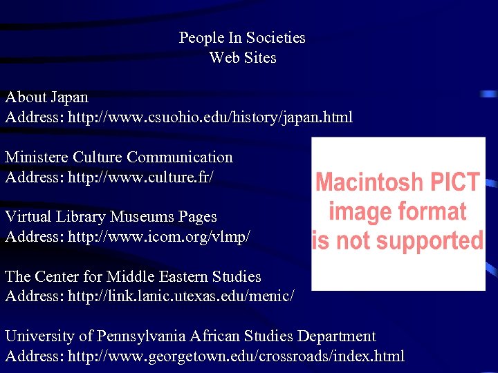 People In Societies Web Sites About Japan Address: http: //www. csuohio. edu/history/japan. html Ministere