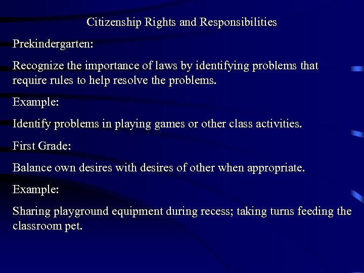 Citizenship Rights and Responsibilities Prekindergarten: Recognize the importance of laws by identifying problems that