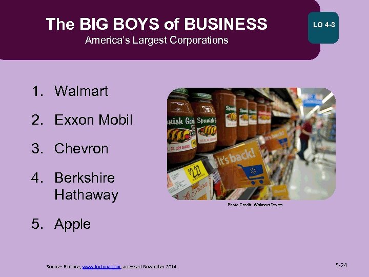 The BIG BOYS of BUSINESS LO 4 -3 America’s Largest Corporations 1. Walmart 2.